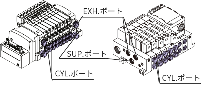 タイロッドタイプマニホールドをタイロッドおよび接合金具により連結。マニホールドのねじれに強い。